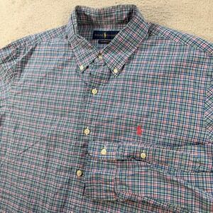 Polo Ralph Lauren Shirt Men Large Blue Plaid Long Sleeve Button Down Pony Cotton